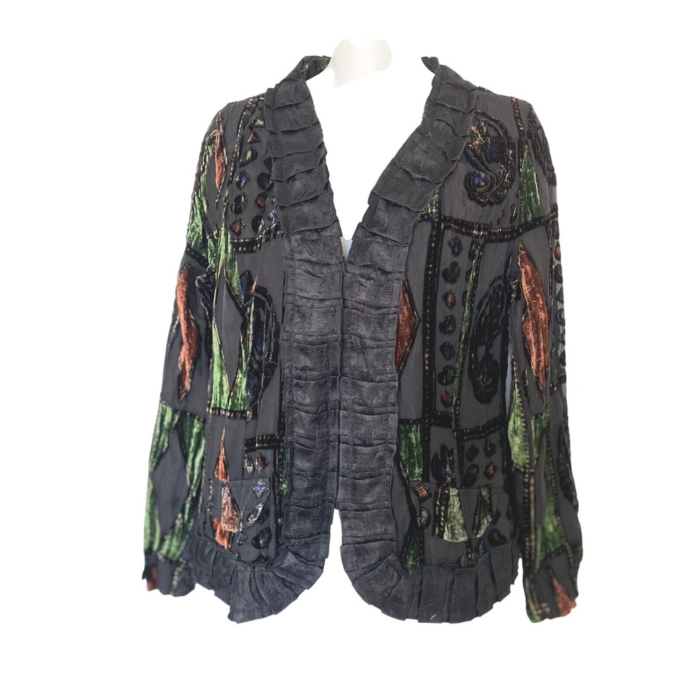 Alberto Makali Velvet Burnout Ruffle Jacket Artsy Eclectic Whimsigoth Boho sz S